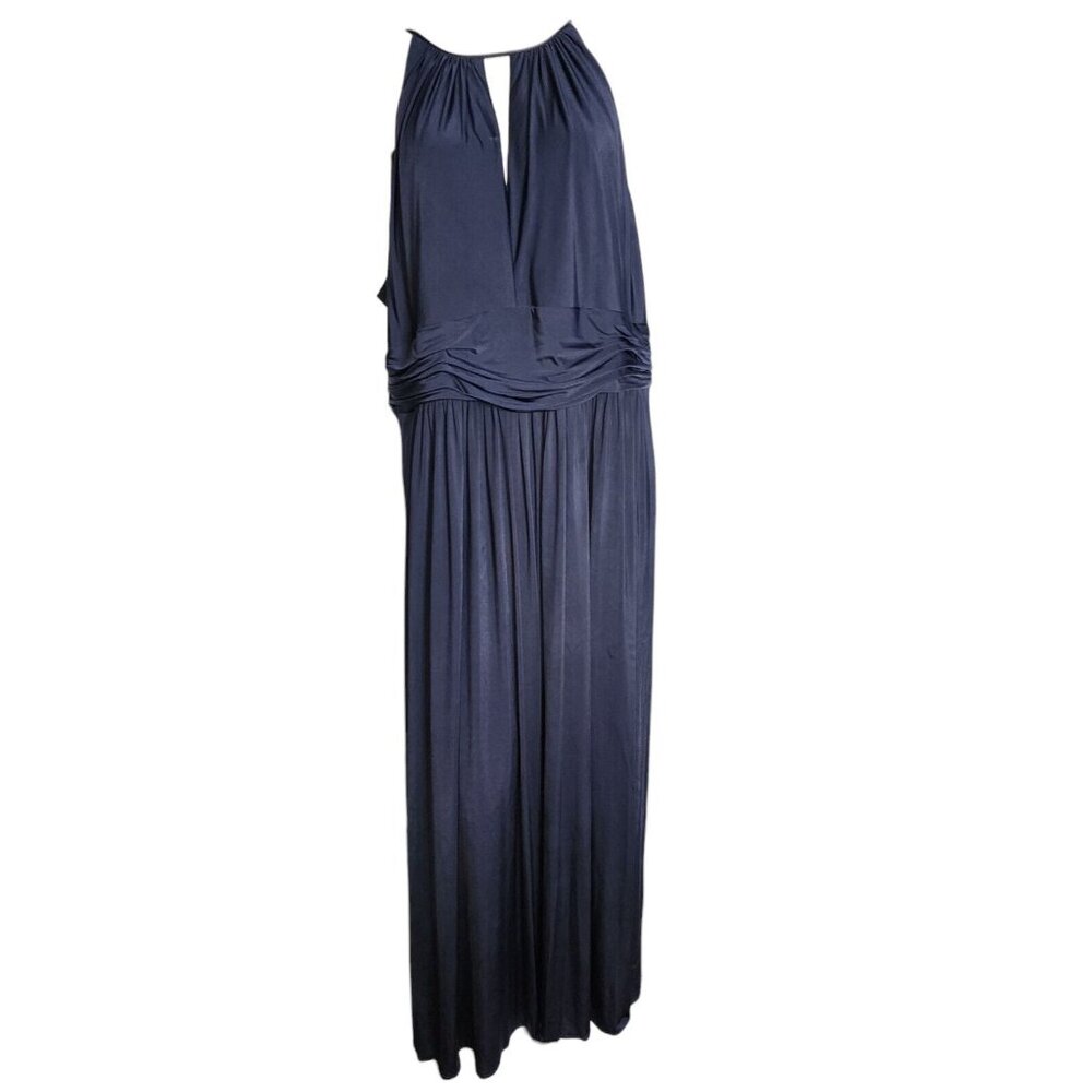 After Six Dress Womens Plus Size 20 Solid All Blue Zip Back Sleeveless Long Maxi